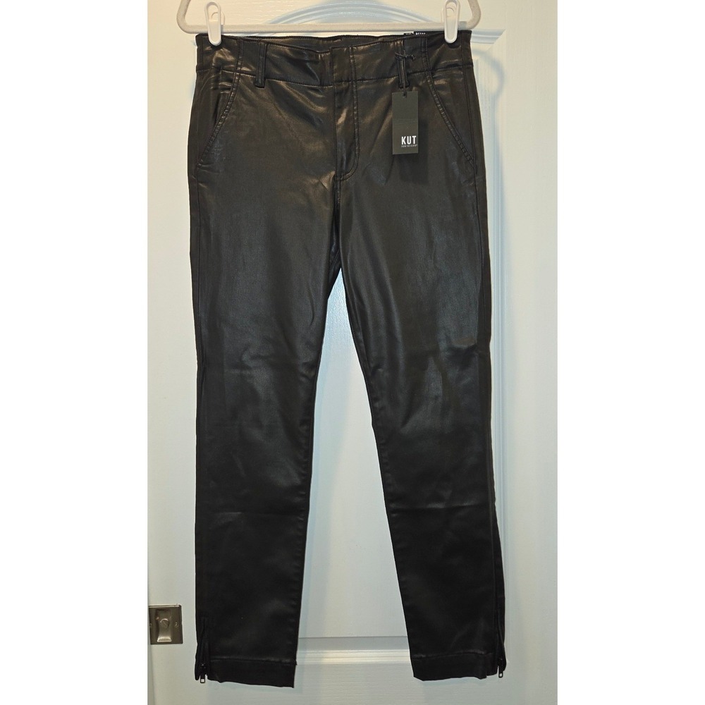 KUT from the Kloth Reese Zip Ankle‎ Straight Leg Coated Denim Pants Women Sz 12L